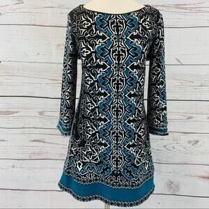 WHBM black white teal aline 3/4 sleeves
